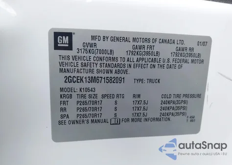 2007 Chevrolet Silverado 1500 Lt2 из США, поврежденный, VIN 2GCEK13M671582091